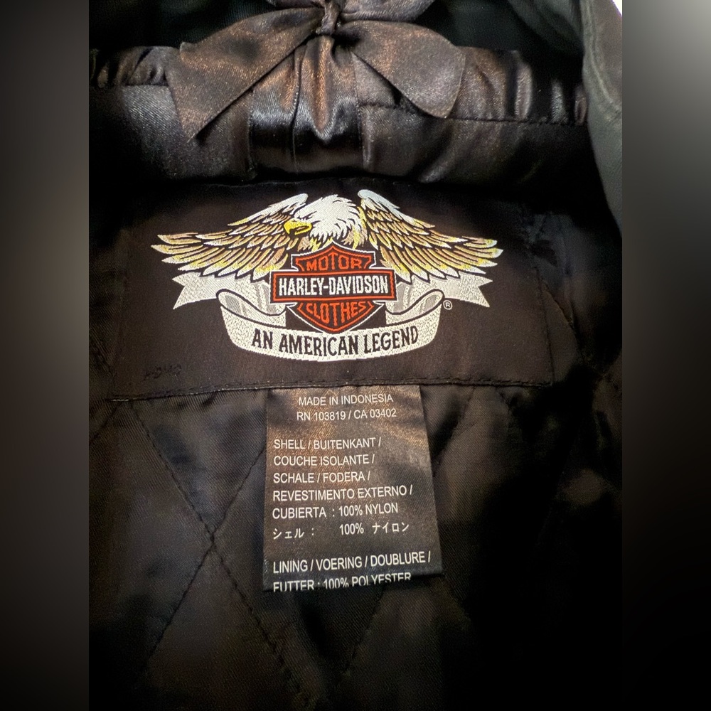 Harley-Davidson Black and Orange XL Embroidered Patch Men's Bomber Jacket - Picture 2 of 15